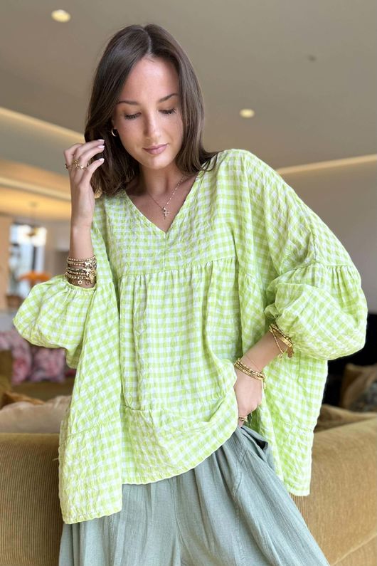 Nonni Gingham Artist Smock Lime 
